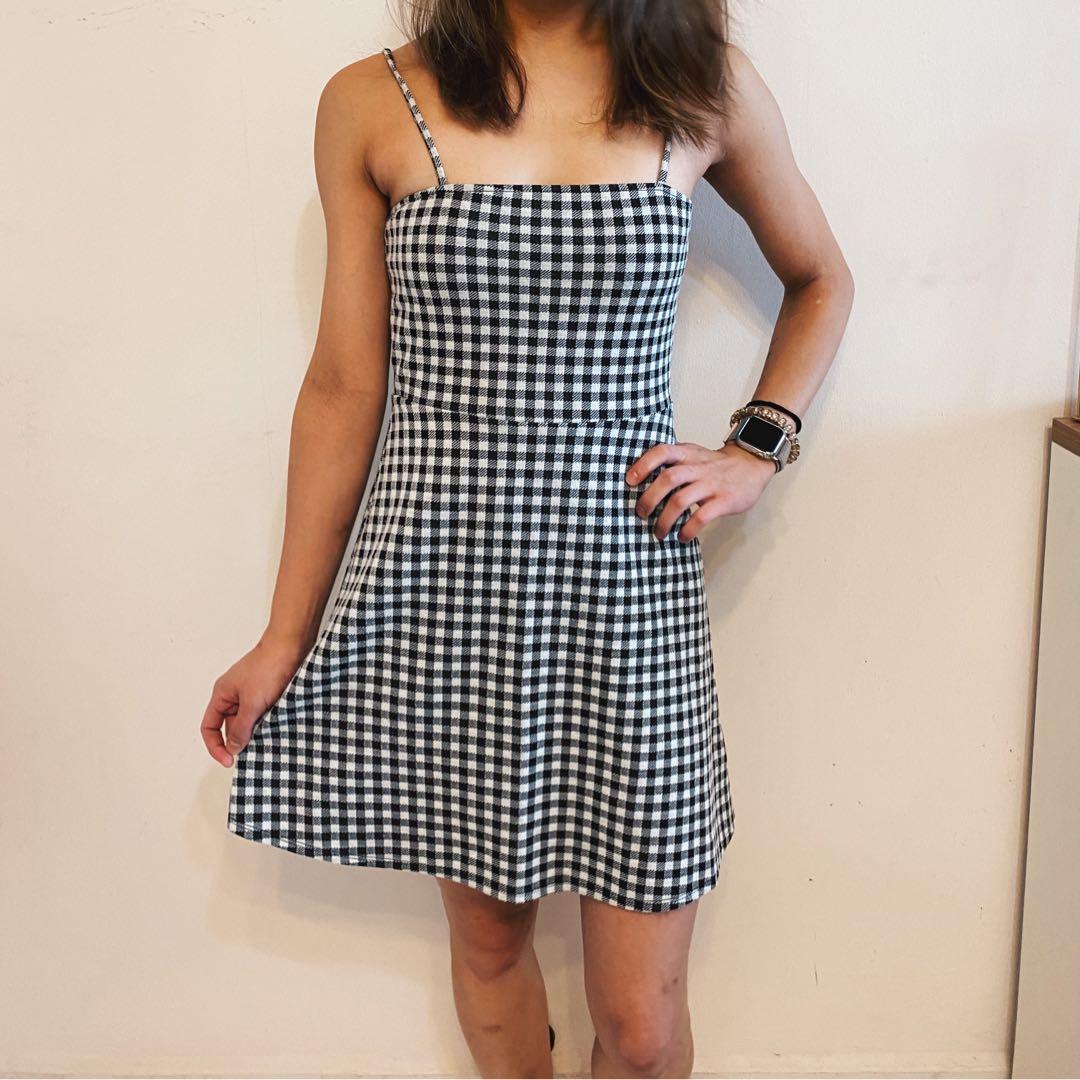 H&m black and shop white checked dress