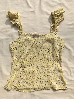H&M Yellow Floral Ruffle Tops