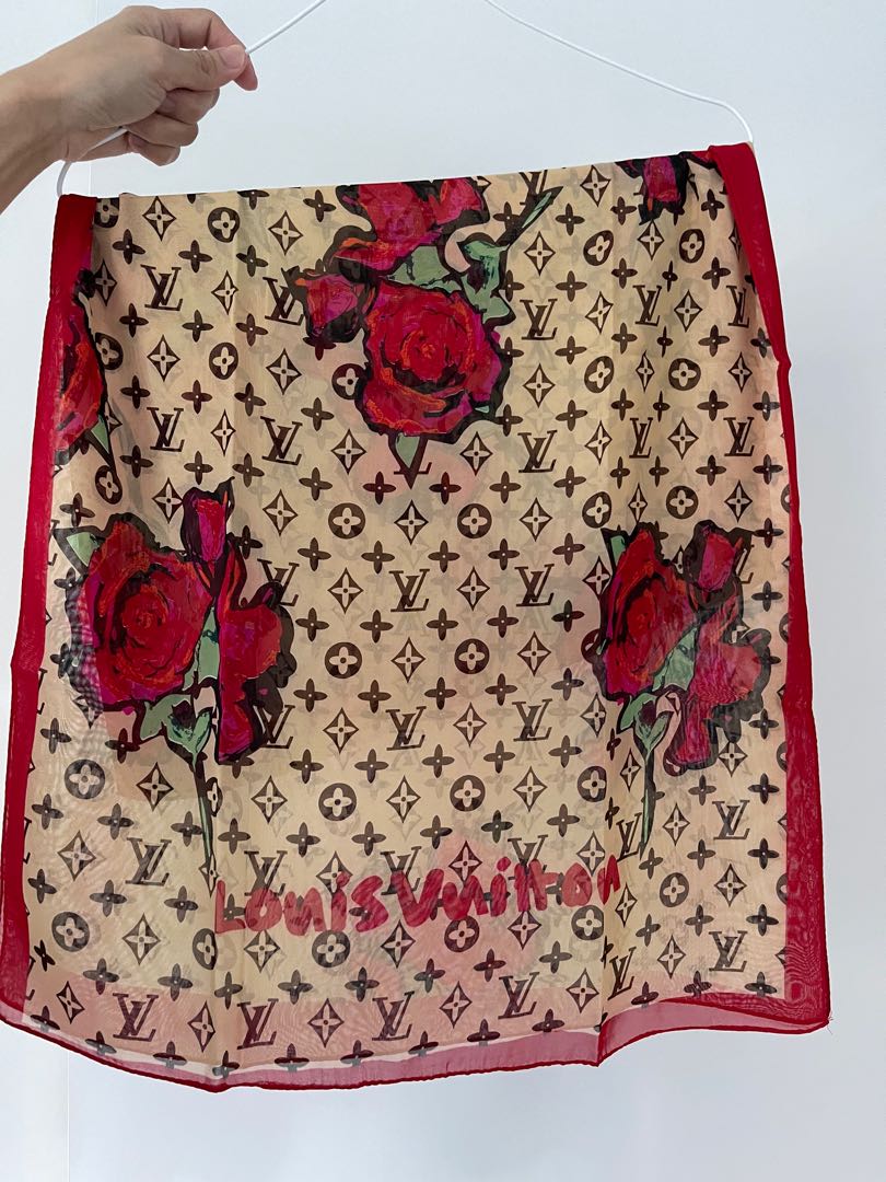 Louis Vuitton Silk Monogram Roses Scarf, Everything Else on Carousell
