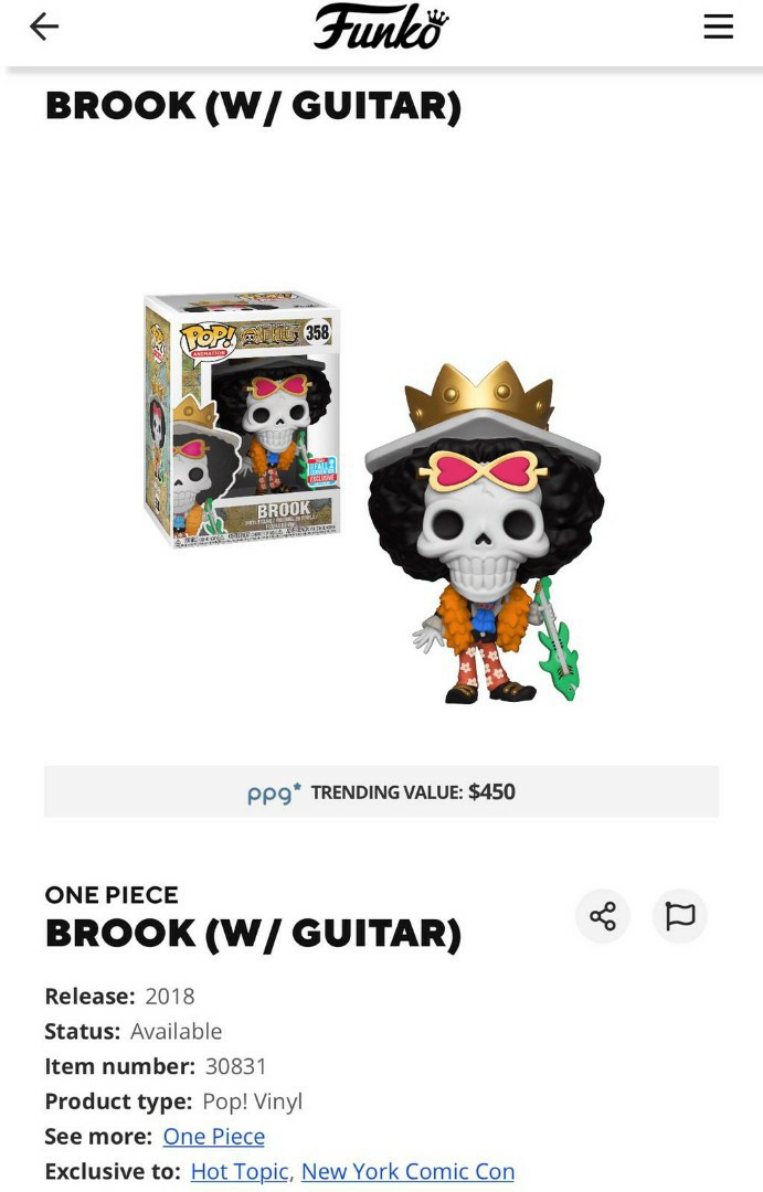 One Piece Brook Funko Pop Hobbies Toys Toys Games On Carousell