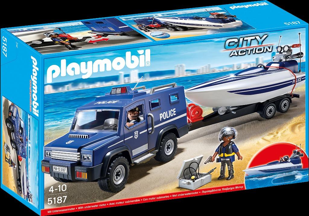 Playmobil police hot sale truck with speedboat