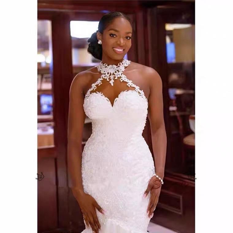 White halter 2025 mermaid dress