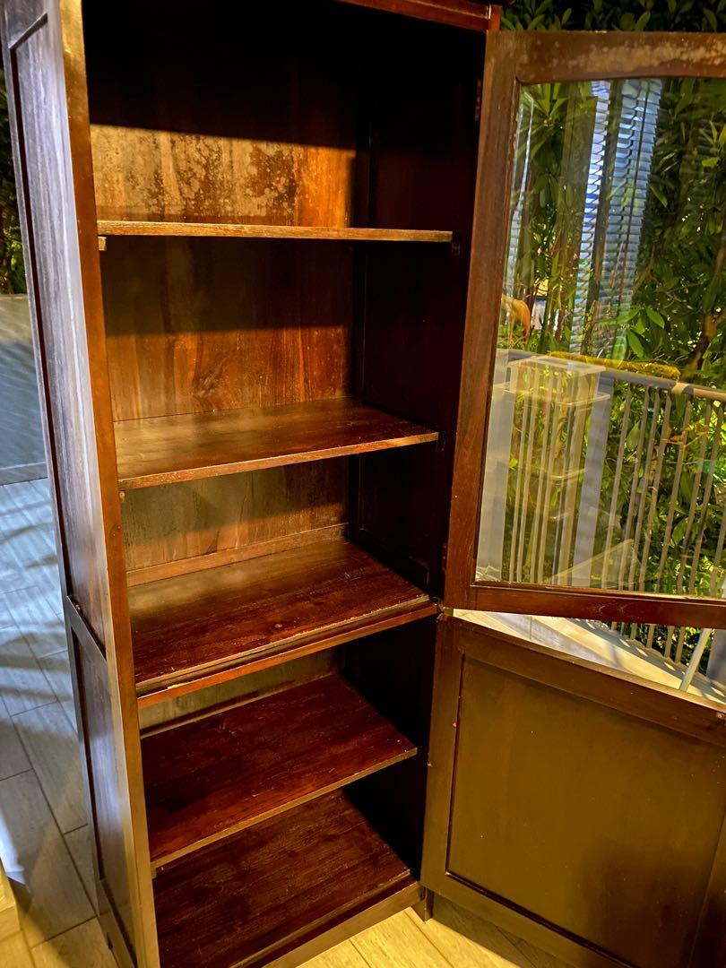Solid Teak Wood Book Shelf with Glassdoor, Furniture & Home Living