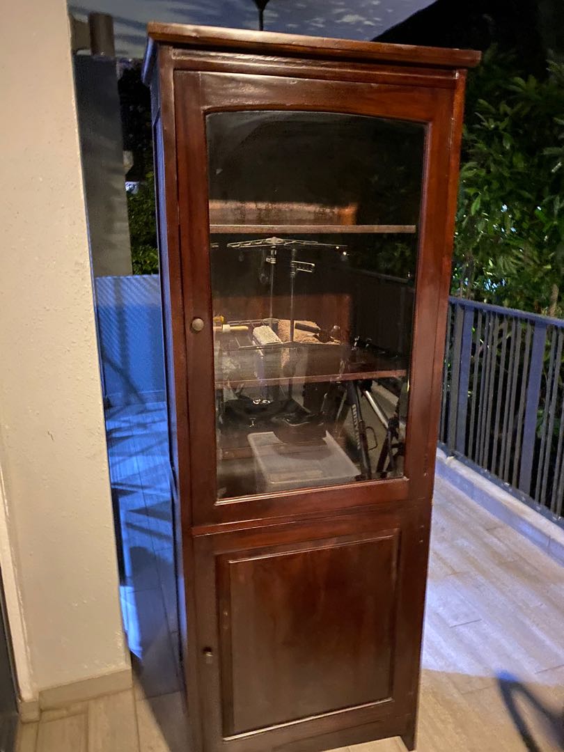 Solid Teak Wood Book Shelf with Glassdoor, Furniture & Home Living