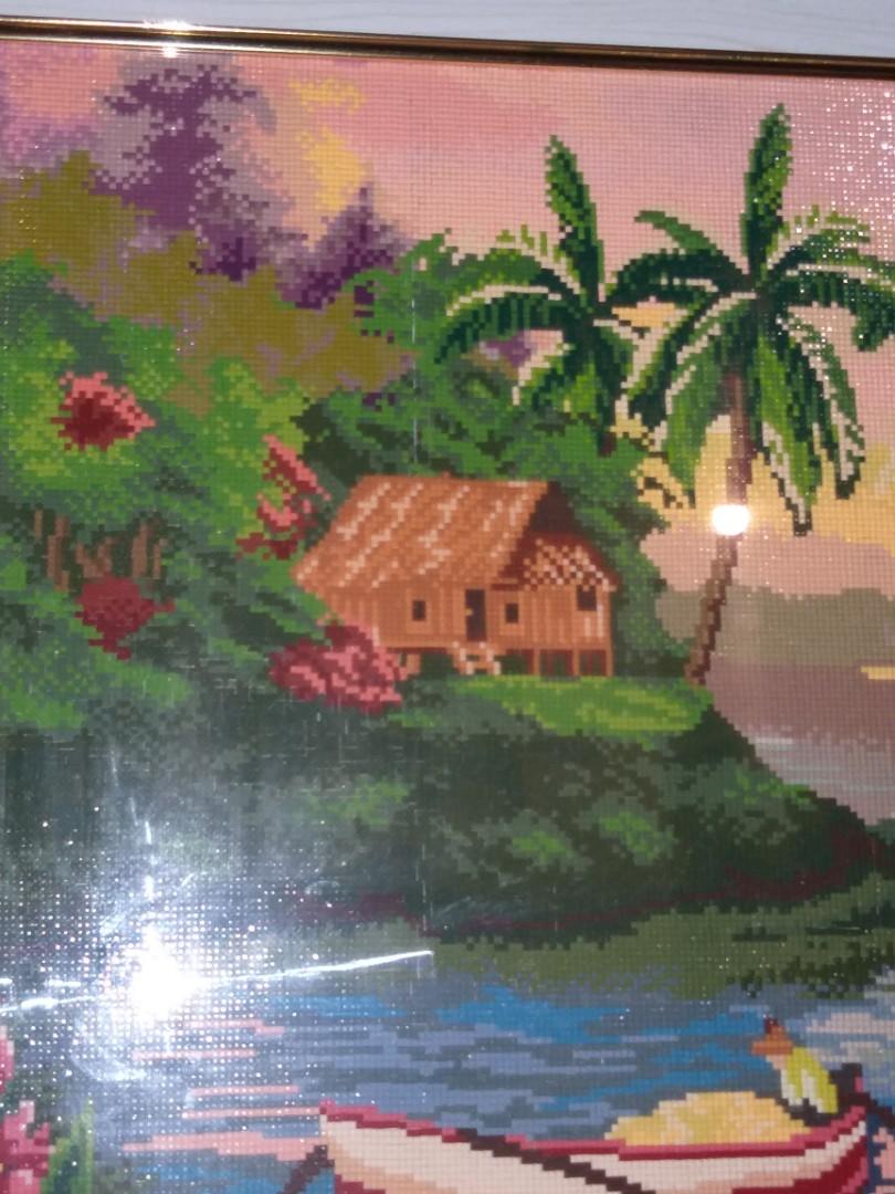 WALL FRAME DECOR Diamond Painting (Category: Frames & Pictures) located in Rizal. Submitted by baltiq (Listing ID 1094059614, Image 2). Description: Full drill square diamond painting 35in x 27in. very nice traditional bahay kubo filipino motiff yet elegant & modern in style. malapad ang frame.