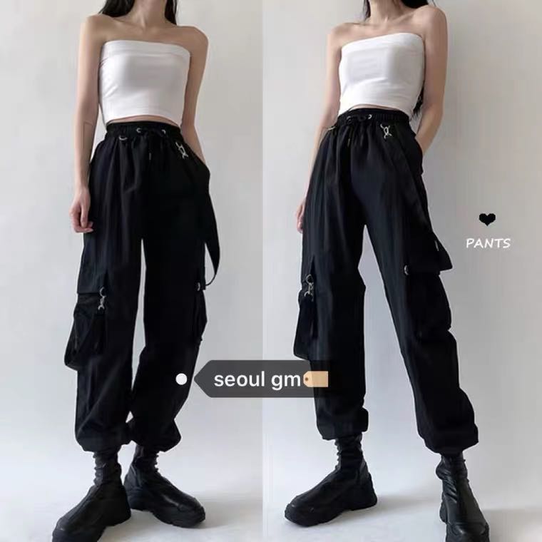 Women Pants Black High Waist Korean Female Casual Detachable Straight Leg  Streetwear Cargo Long Pants Woman K11 Black XS at  Women's Clothing  store