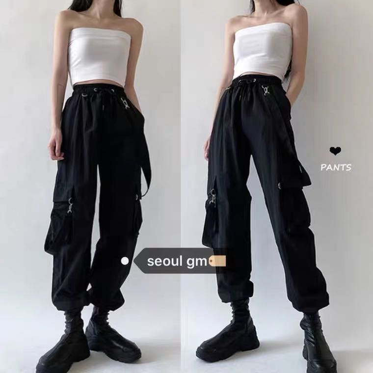 High Waist Cargo Joggers With Suspenders