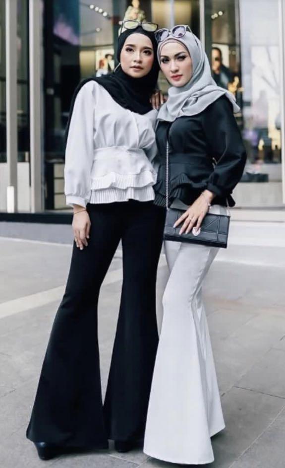 2Pcs Hijabista Hub Blue & Black Bell Bottom Pants, Women's Fashion, Bottoms,  Other Bottoms on Carousell