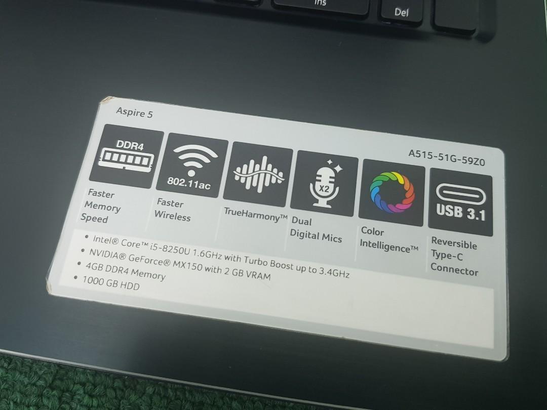 Acer Aspire 5 i5 8250U, 120GB SSD, 1TB HDD, 8GB Ram, 2GB Nvidia