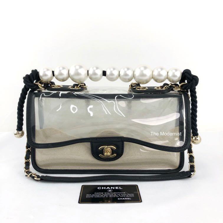 Authentic Chanel Sand By The Sea Transparent Medium Flap Bag
