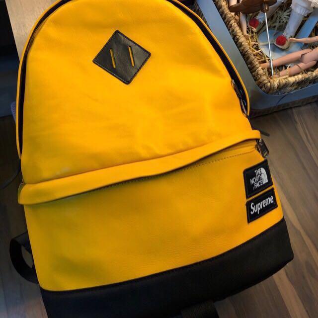 Authentic Supreme x The North Face Leather Day Pack Backpack Yellow