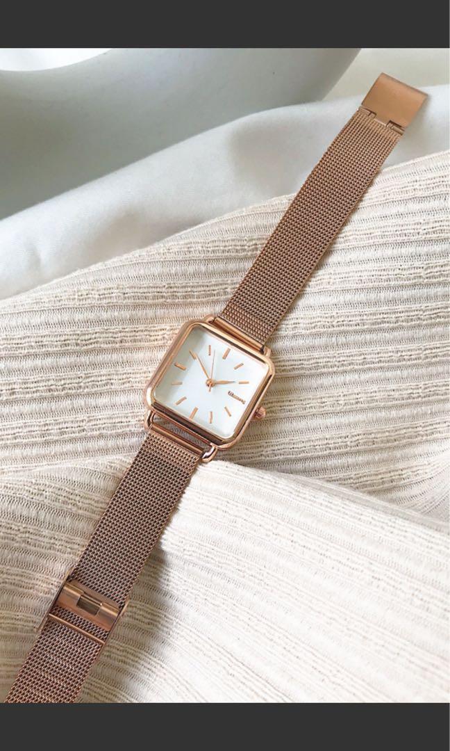 Square face gold watch best sale