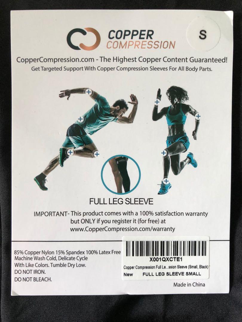 Copper Compression Full Leg Sleeve (Size S), Women's Fashion, Activewear on  Carousell
