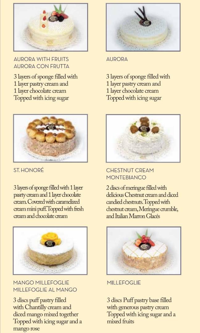 Cova store cake menu