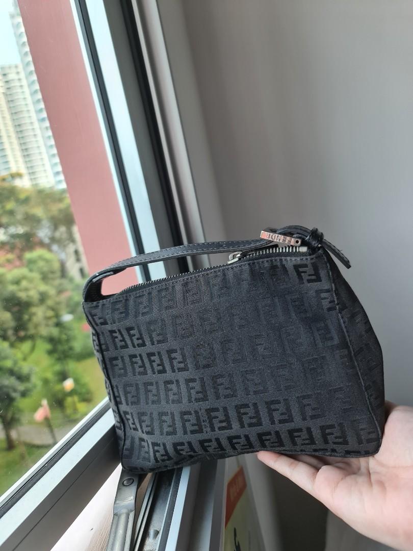 Fendi FF Monogram Black mini Handbag Baguette Pouchette