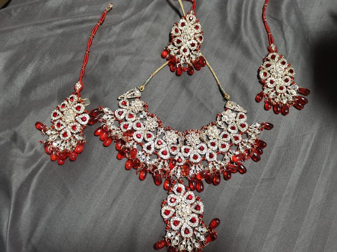 Indian choker red orange indian necklace set Women s Fashion