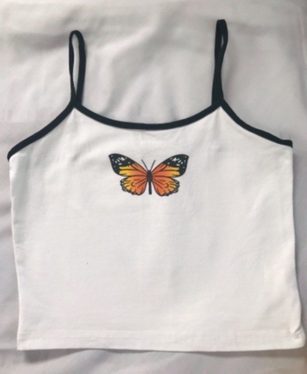 Jennie Butterfly Print Crop Top, Women's Fashion, Tops, Sleeveless on ...