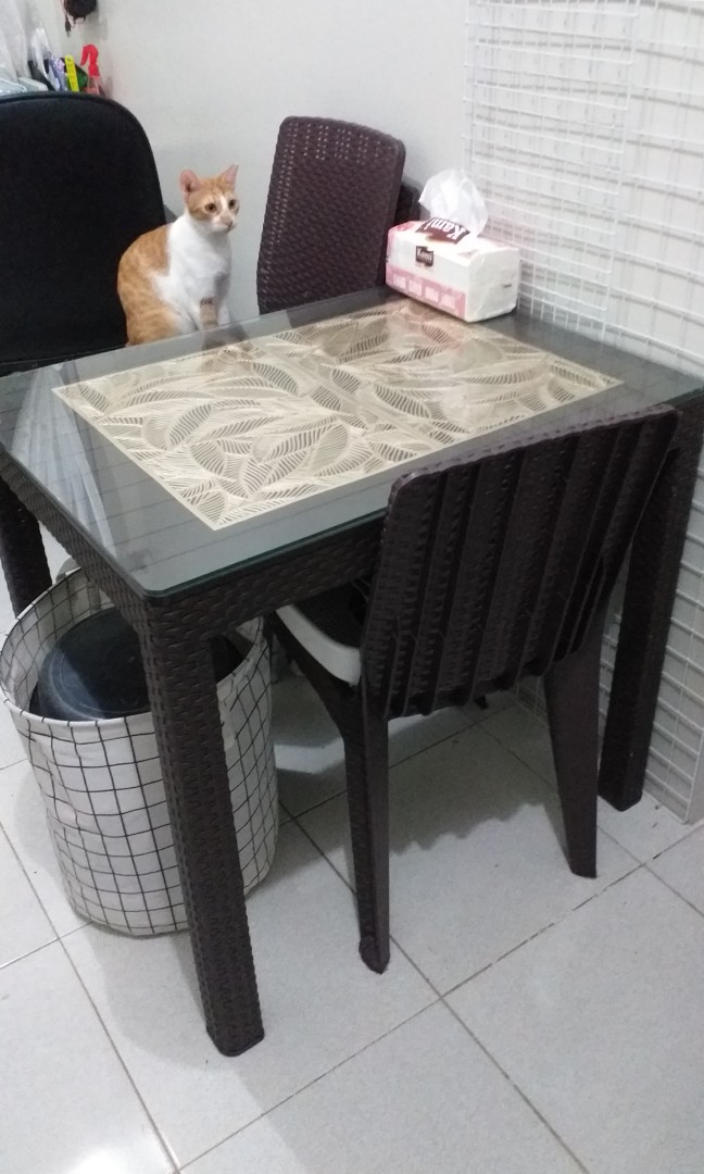 Jolly Plastic Rattan Table with top glass Furniture Home Living