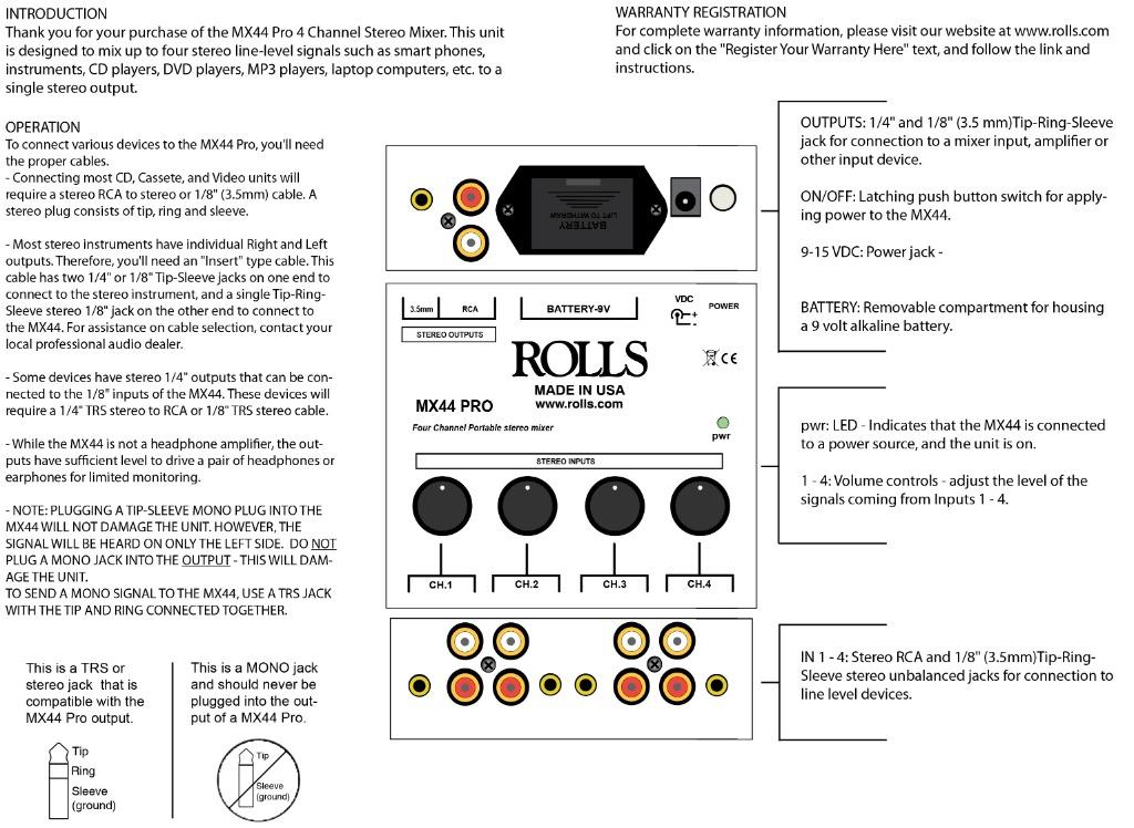 MX44PRO 4 channel stereo audio mixer ( DC/ 9V powering), Audio, Other ...