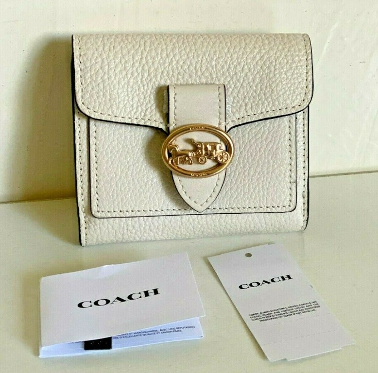 NEW! COACH GEORGIE SMALL PEBBLED LEATHER TRIFOLD WALLET IN CHALK WHITE ...