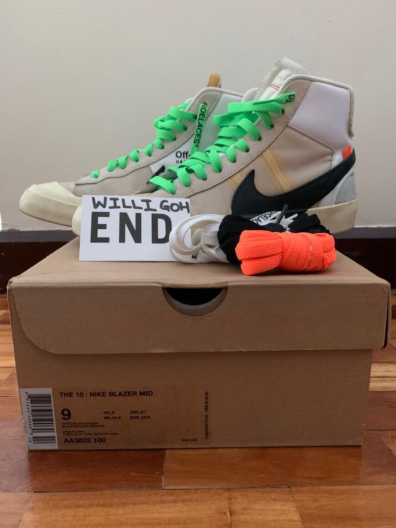 Off White X Nike Blazer OG The Ten (Category: Sneakers) located in Makati City. Submitted by oopz90 (Listing ID 1094244453, Image 1). Description: Off White X Nike Blazer Mid OG The Ten Cond 8/10 due to yellowing OG All (receipt included as well) US9.