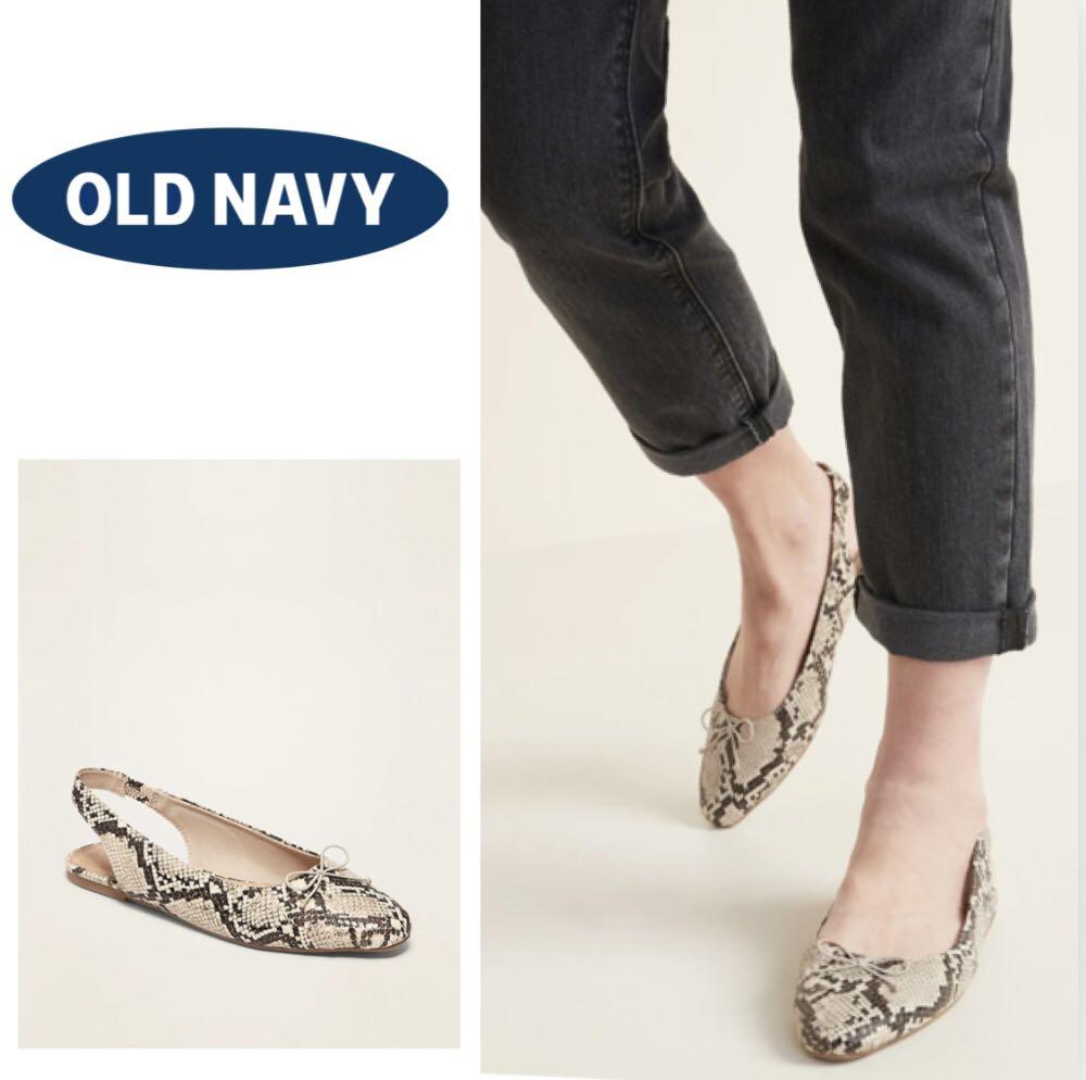 Old Navy Faux Snakeskin Slingback Flats Women s Fashion Footwear Flats Sandals on Carousell