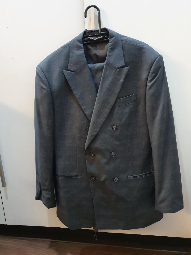 Mens Black Perry Ellis 100% Wool Double Breasted Tuxedo Jacket Made in USA 