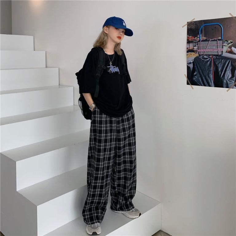 PELEDRESS Harajuku Plaid Pants For Women Trousers 2022 Streetwear Woma