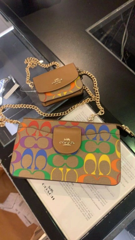 Coach C4697 Poppy Crossbody With Card Case In Rainbow Signature