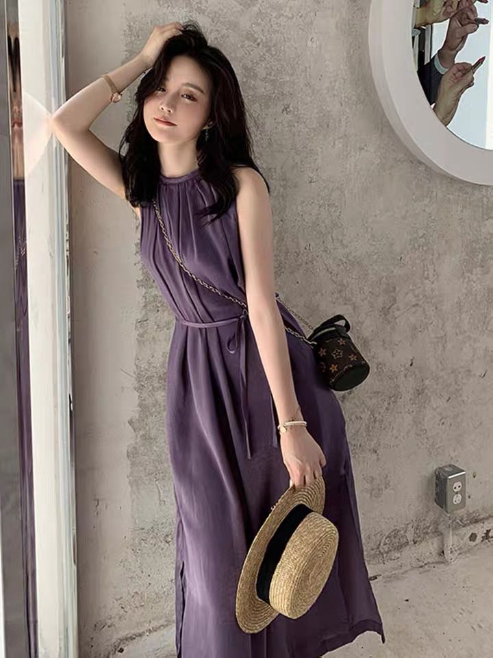Purple Halter Neck Maxi Dress main image 0