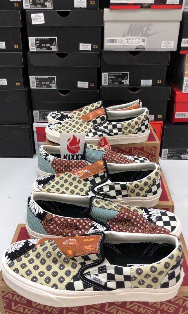 tiger patchwork slip on vans