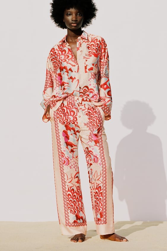 Zara printed shirt with scarf, Fesyen 
