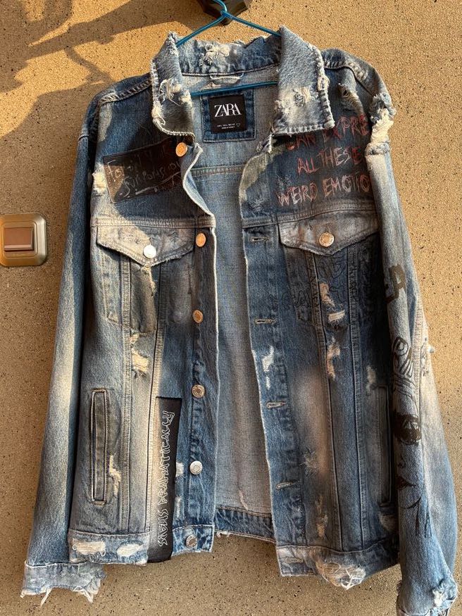 Ripped denim jacket mens zara online