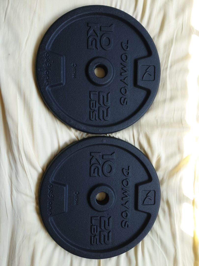 N.2 weight discs Cast Iron Black domyos 5 kg Diameter 28mm total 10 kg