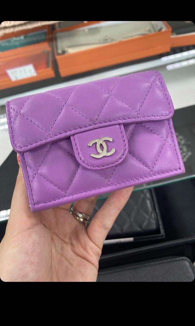 Chanel Classic Quilted Caviar Leather Wallet Card Case Purple in Calfskin  Leather with Silvertone  US