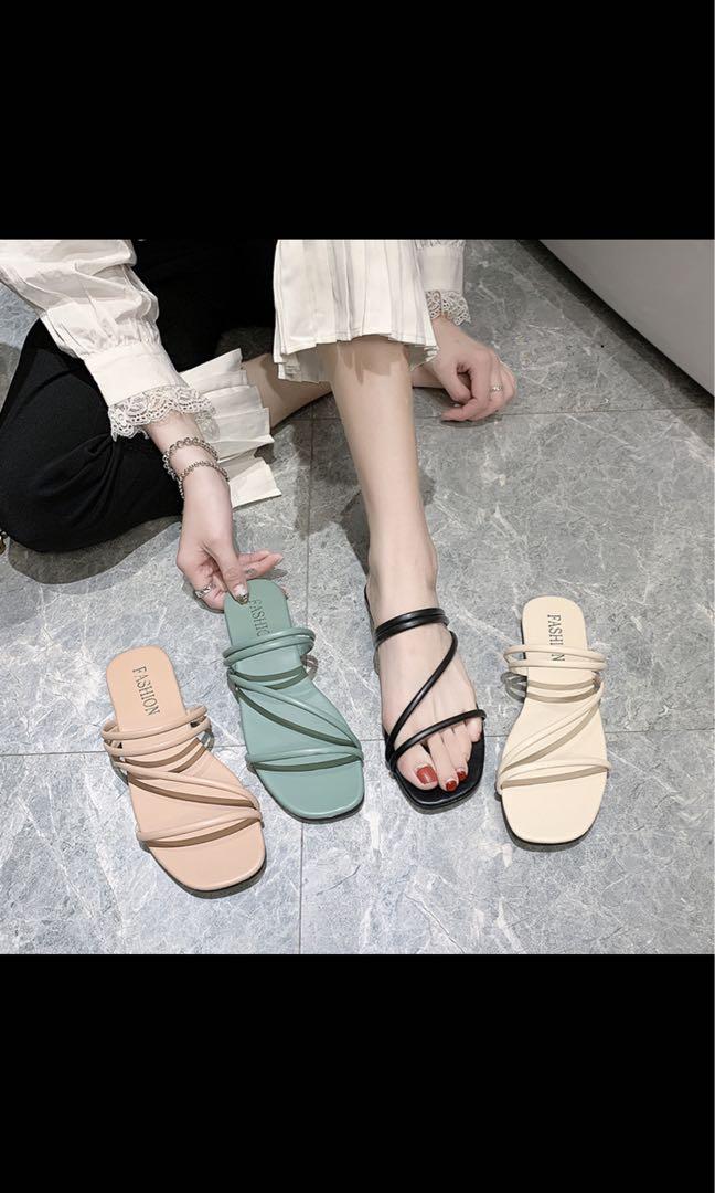 beige strappy flat sandals