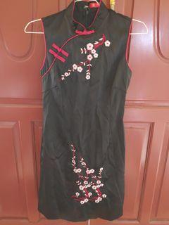 Black Bordir Ceongsam Mididress