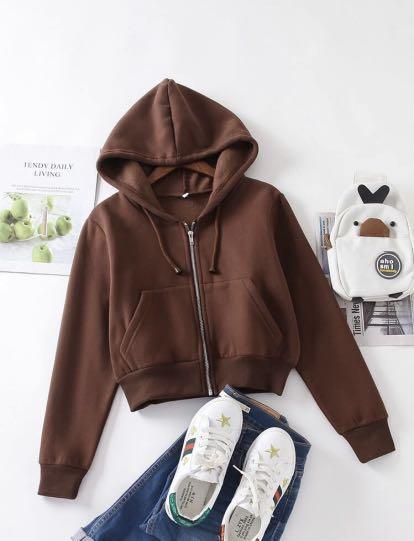Brown crop zip hoodie