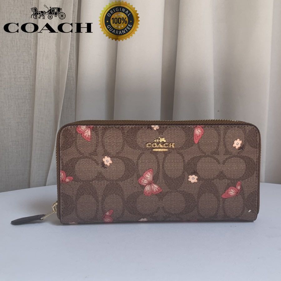 Coach Accordion Zip Wallet Signature Butterfly Print Women s