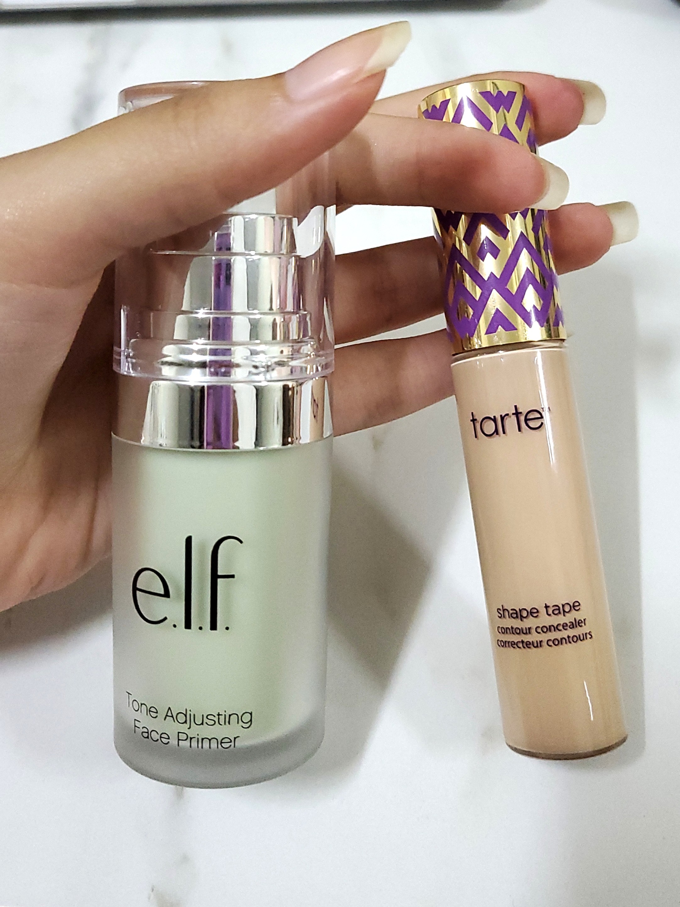 Elf Green Tone Adjusting Primer & Tarte Shape Tape Concealer 22N