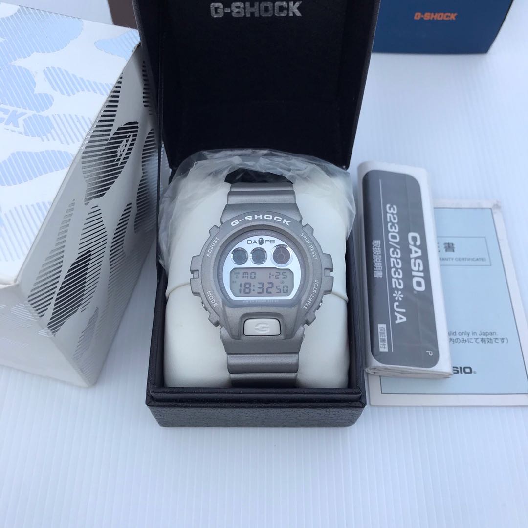 Gshock DW6900Fs Collab Bathing Ape BAPE Silver, Men's Fashion