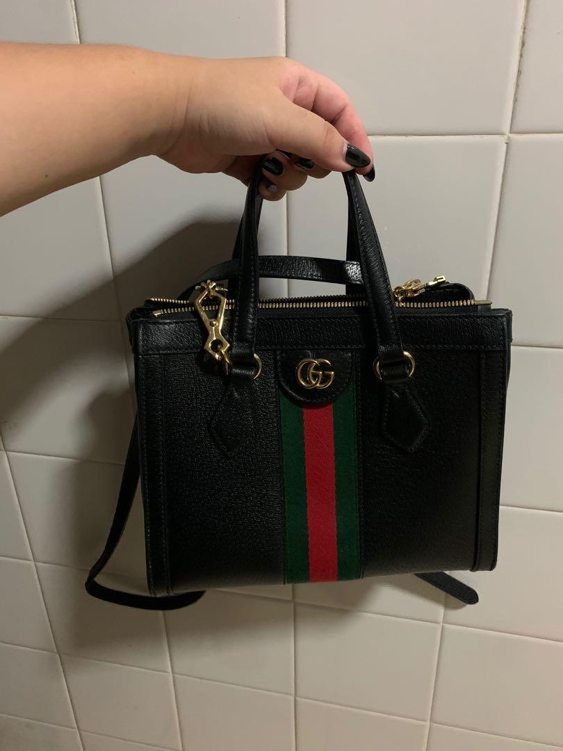 GUCCI Black Leather Ophidia Tote Bag