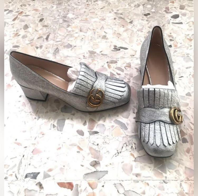 GUCCI Silver GG Marmont Mid Heel S 1 390