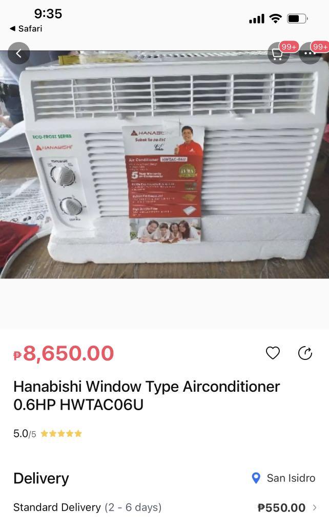 Hanabishi Ecofrost Aircon window type .6HP, TV & Home Appliances, Air