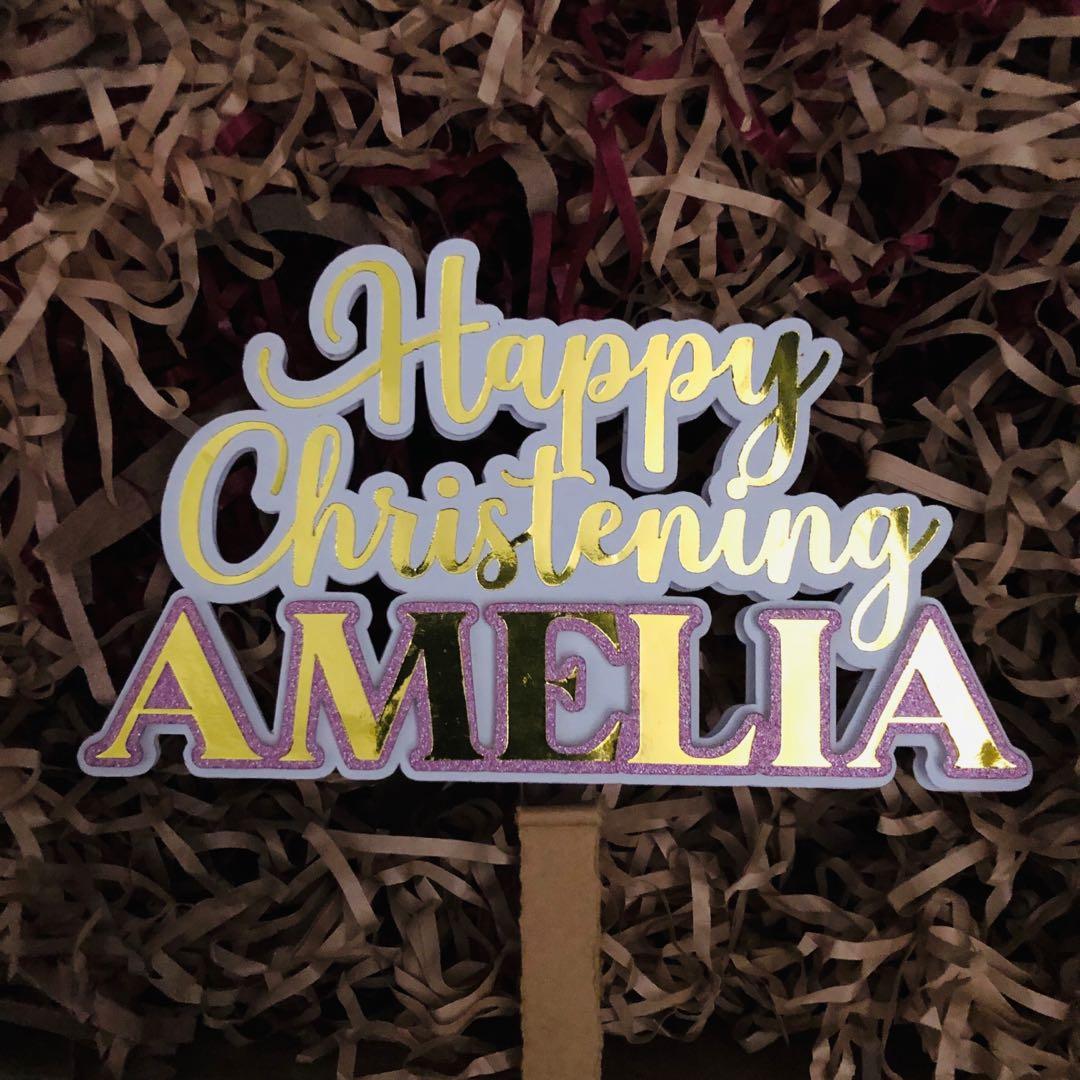 Happy Christening Cake Topper, Hobbies & Toys, Stationary & Craft