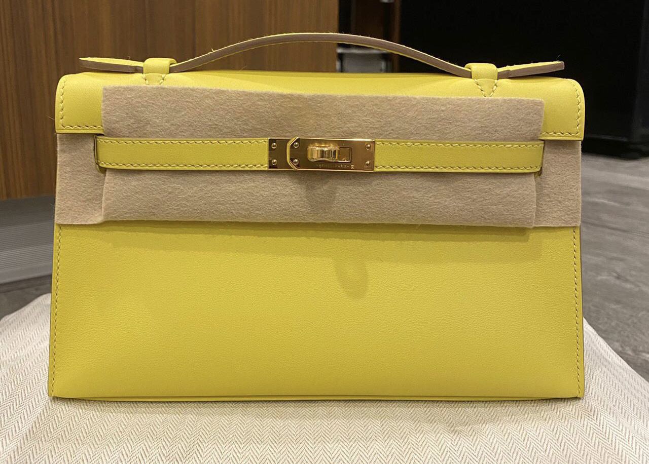 hermes kelly pochette lime swift phw sold – Ruelamode