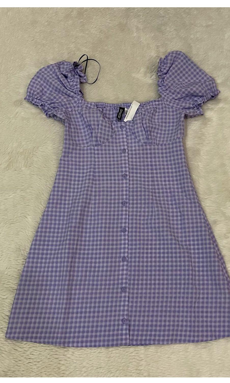 H&m purple checkered dress clearance