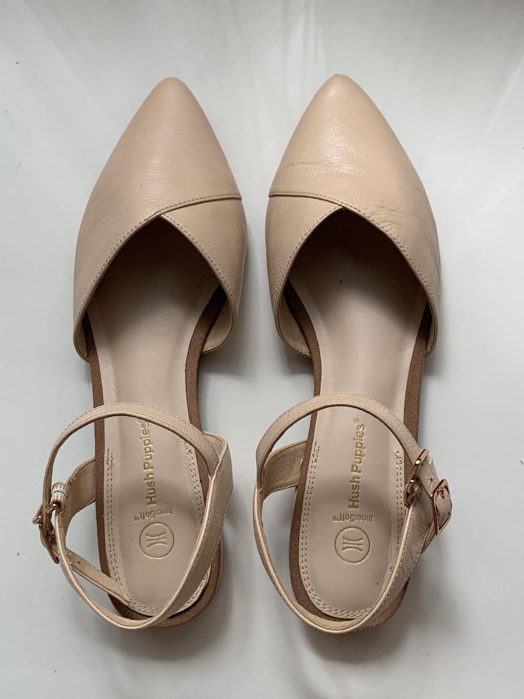 HUSH PUPPIES ANKLE STRAP FLATS IN NUDE 