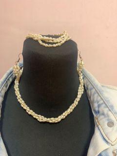 Rice pearl jewelry set (necklace, braclets and Earings)