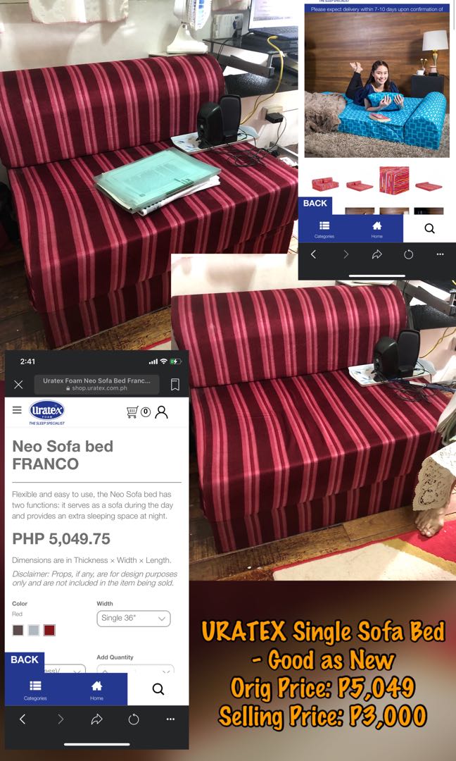 Sofa bed single uratex discount